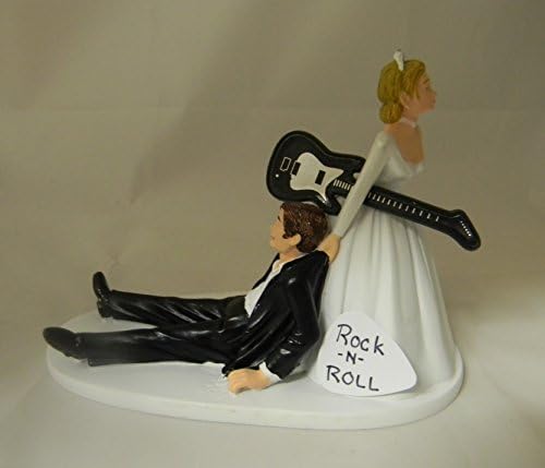 Düğün resepsiyon kek Topper Rock Roll siyah gitar müzik grubu