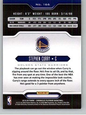 2019-20 Panini Chronicles Oyun Kitabı 166 Stephen Curry Golden State Warriors NBA Basketbol Ticaret Kartı