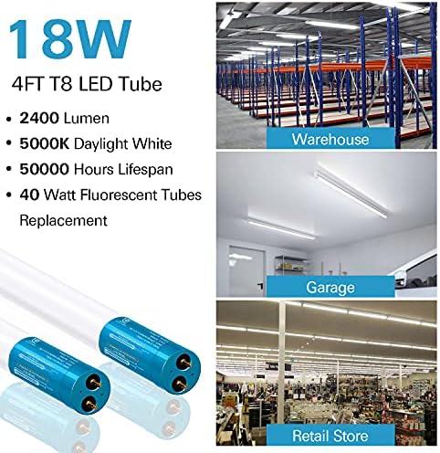 Hykolity 20 Paket 4FT LED T8 Balast Bypass B Tipi tüp lamba, 18 W, 2400lm için Tek Uçlu ve Çift Uçlu Bağlantı, 5000 K, buzlu