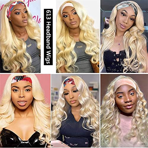 Peruk Saç Peruk 613 Sarışın Kafa Bandı Peruk Siyah ve Beyaz Kadınlar ile Uyumlu İnsan Saçı, Uzun Vücut Dalga/Düz Kafa Bandı Takılı