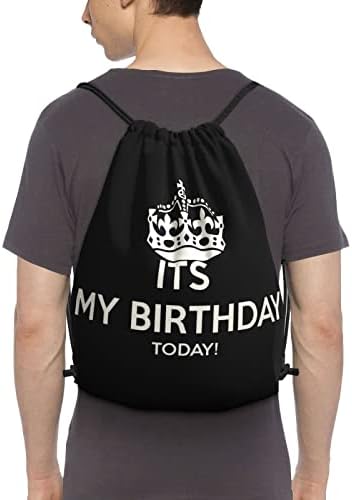 Taç Bugün Benim Doğum Günüm İpli spor çantası Siyah ipli çanta Cinch Çanta Gençlik Kız Erkek Çocuklar İçin Spor