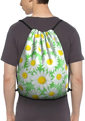 marat Taze Beyaz Papatyalar Üzerinde Pastel Yeşil Unisex İpli sırt çantası Polyester Toplu Dize Çanta Su Geçirmez Sırt Çantası