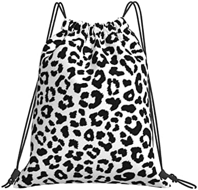 marat Siyah Ve Beyaz Leopar Unisex İpli sırt çantası Polyester Toplu Dize Çanta Su Geçirmez Sırt Çantası İçin Spor Salonu Yoga