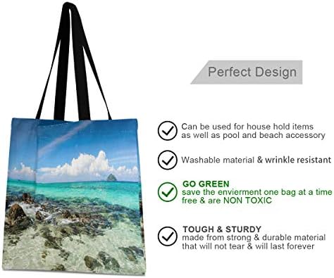 Güzel Tropikal Plaj Yaz Tuval Tote Çanta Rahat omuzdan askili çanta Çanta Kadın Kız Turkuaz Deniz Suyu Bakkal alışveriş çantası