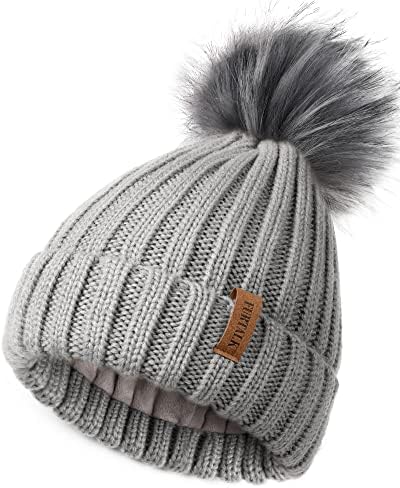 FURTALK Bayan Kış Bere Şapka Polar Astarlı Faux Kürk Pom Pom Örme Sıcak Bere Kadınlar için