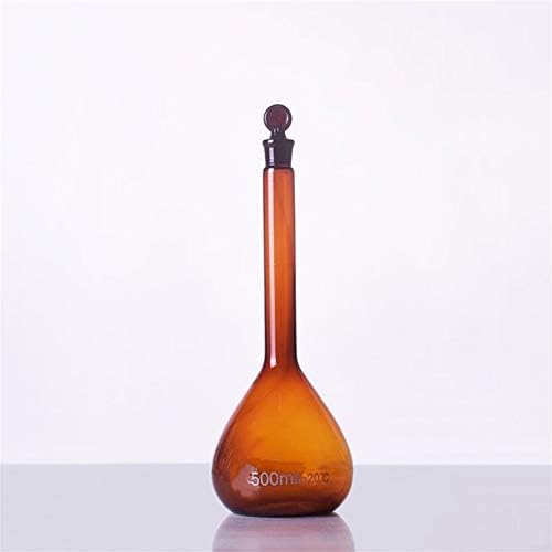 SHENYI Lab Malzemeleri Hacimsel Flask Stoper ile 500 ml,Amber Hacimsel Flask,Ölçüm Şişe,Kahverengi (Kapasite: 500 ml)