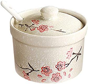 Mathew Retro Sakura Seramik Baharat Kavanoz Çeşni Pot Tuz şekerlik Kapaklı ve Kaşık