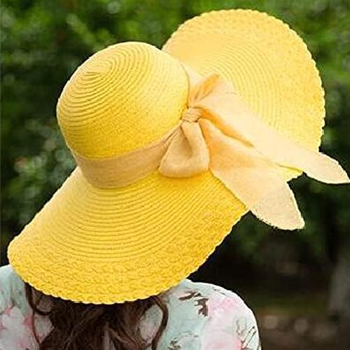 Bayanlar büyük ilmek hasır şapka Büyük Katlanabilir Roll-up Güneş şapka Plaj Şapka UPF 50+