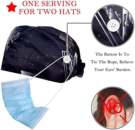 HUİ JİN DÜKKANI Yıldızlı Gökyüzü Gece Düğmesi Yükseltme ile 2 Adet Çalışma Kap Ter Bandı Ayarlanabilir Kravat Geri Bouffant Şapkalar