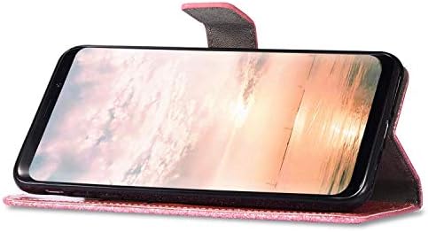 IKASEFU ile Uyumlu Samsung Galaxy S8 Artı Kılıf Glitter Parlak kelebek Rhinestone Çiçek Pu Deri Elmas Flaş Bling Cüzdan Kayış