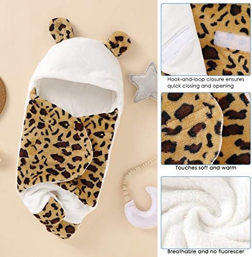 Tıanhaık Yenidoğan Bebek Alma Battaniye Giyilebilir Sevimli Leopar Kundak Battaniye Polar Uyku Tulumu için 0-12 M
