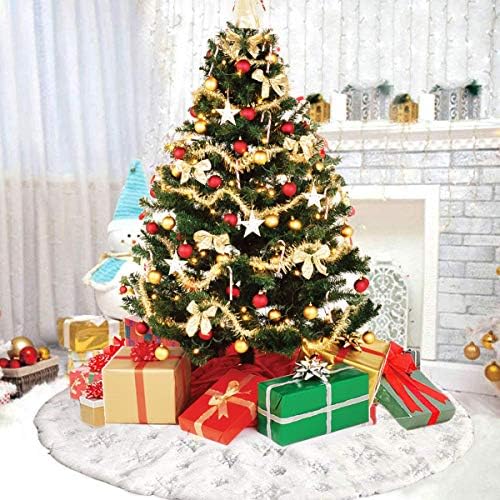 KHOYİME Beyaz Noel Ağacı Etek Faux Kürk Noel Ağacı Etek ile Shining Gümüş Kar Tanesi Noel Süslemeleri Parti Süsler Tatil Ev Dekor
