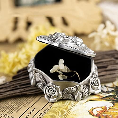 Vintage Küçük Mücevher Kutusu Parlak Alyans Kutusu Komidin dekoratif mücevher Kutusu kapaklı Gül Oyma 1 adet
