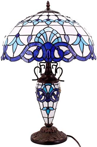 Tiffany Tarzı Rustik Büyük Masa Lambası Gece Lambası ile 24 Uzun Boylu Mavi Beyaz Vitray Barok Vintage Taban Sevgilisi Oturma